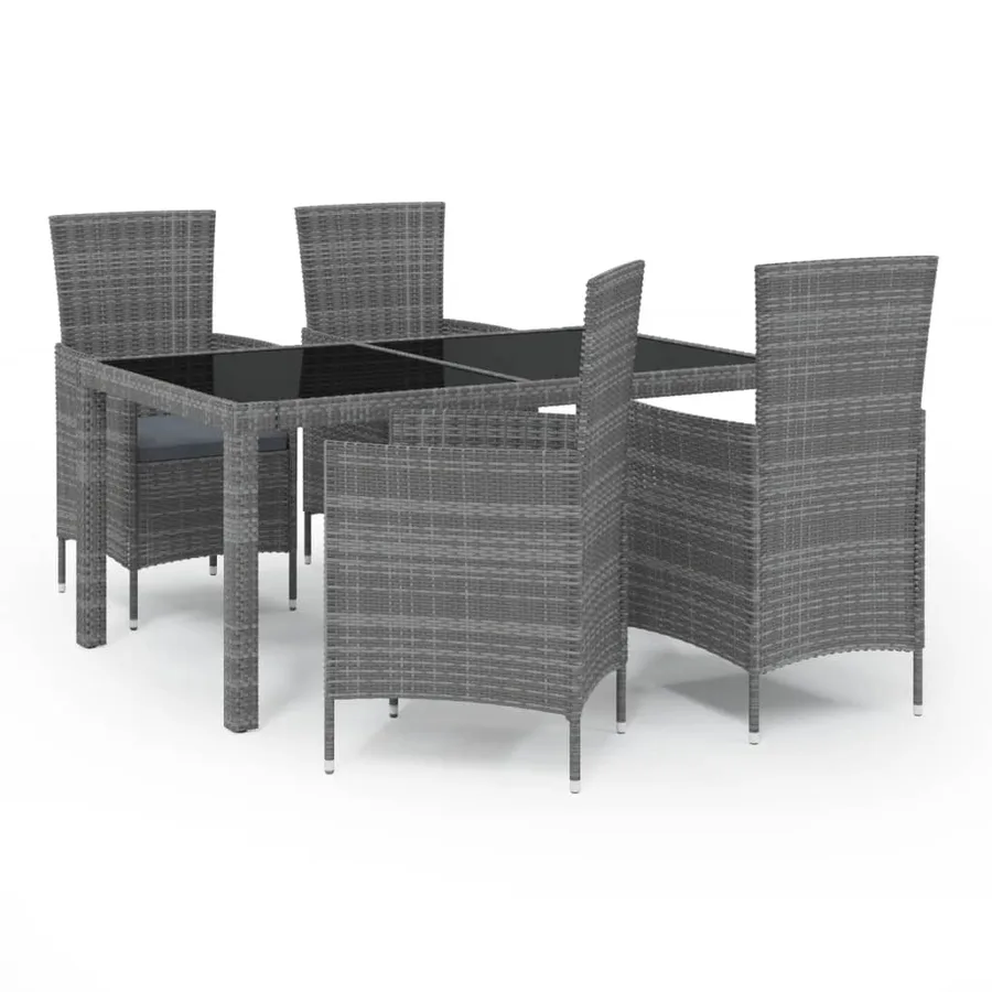 Ensemble à manger d'extérieur 5pcs coussins résine tressée gris - 2