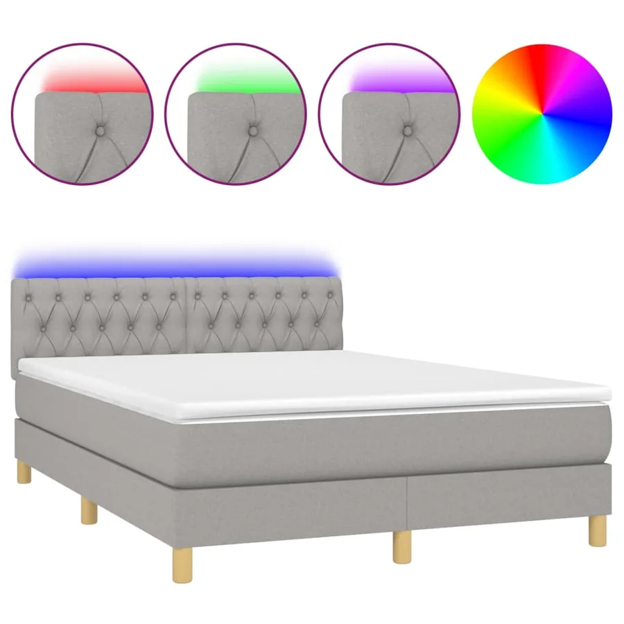 Sommier à lattes de lit et matelas et LED Gris clair 140x190 cm - 2
