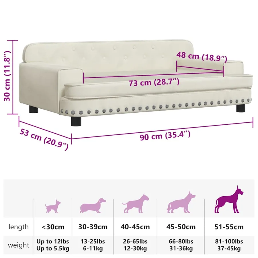Lit pour chien crème 90x53x30 cm velours - 7