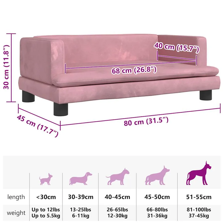 Lit pour chien rose 80x45x30 cm velours - 7