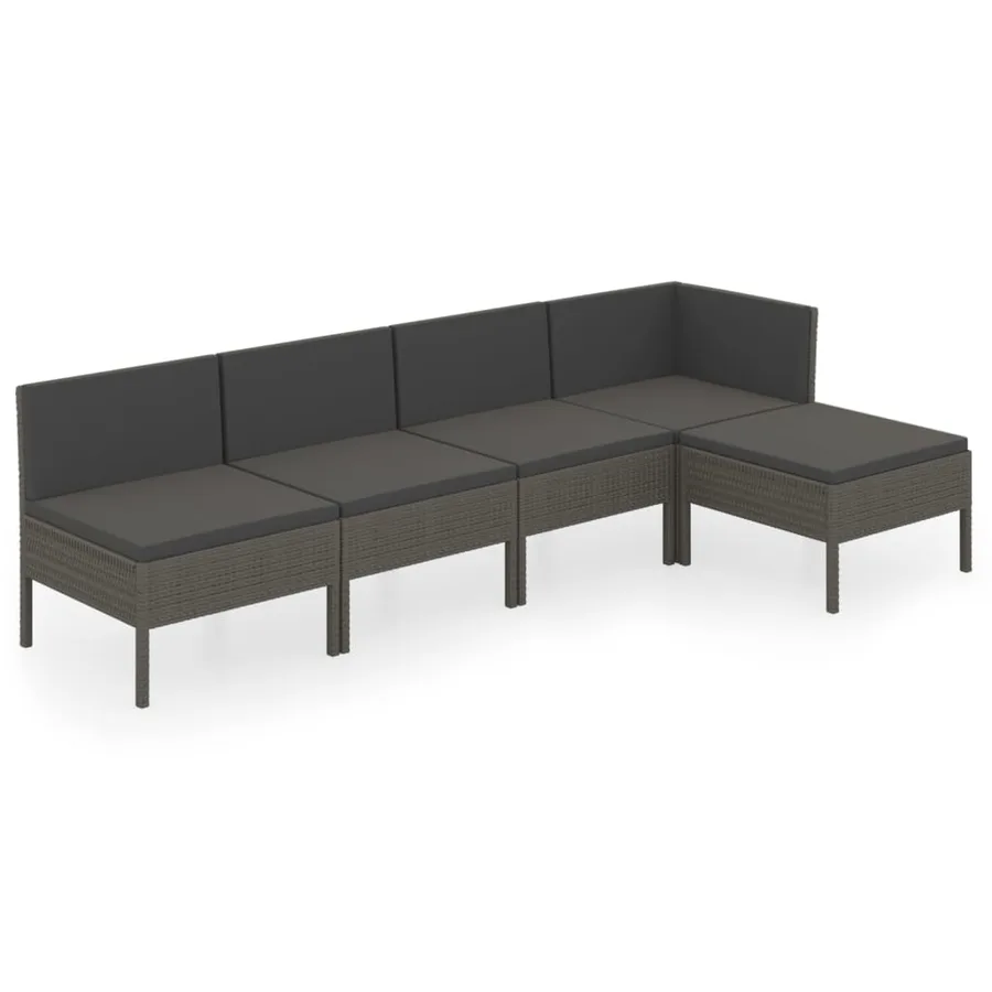 Salon de jardin 5 pcs avec coussins résine tressée gris - 2