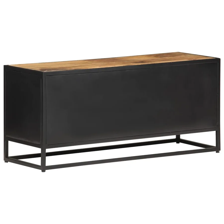 Meuble TV 90x30x40 cm Bois de manguier brut et canne naturelle - 4