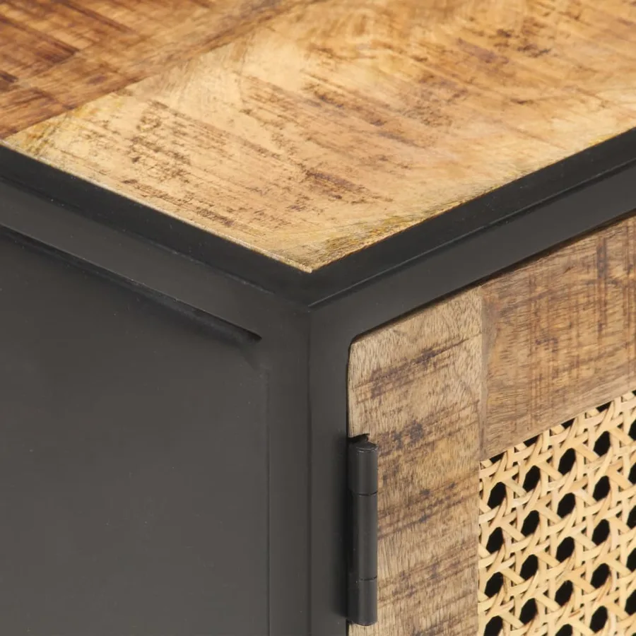 Meuble TV 90x30x40 cm Bois de manguier brut et canne naturelle - 5