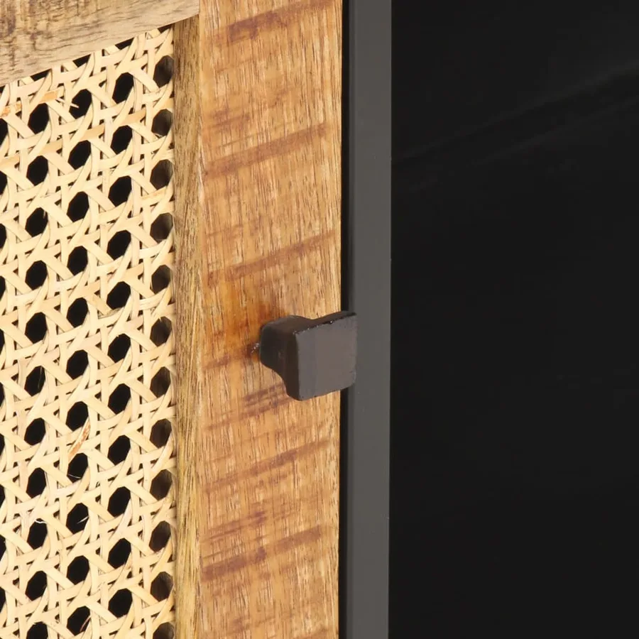 Meuble TV 90x30x40 cm Bois de manguier brut et canne naturelle - 6