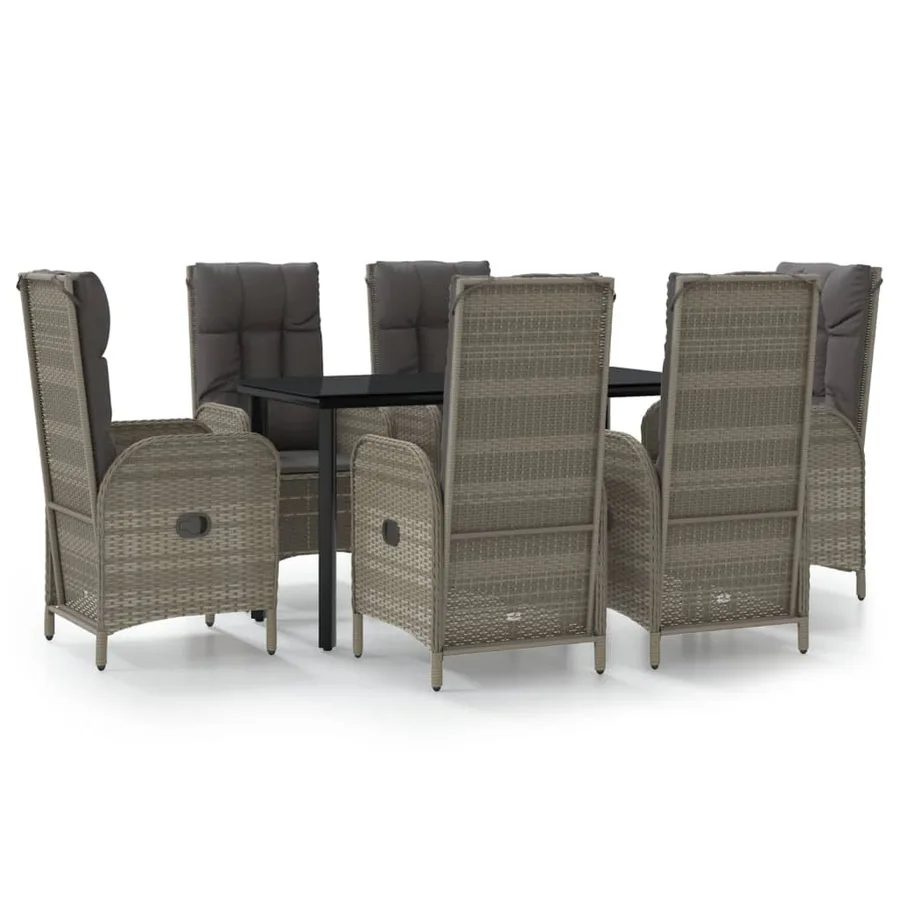 Ensemble à manger jardin et coussins 7 pcs Noir et gris Rotin - 2