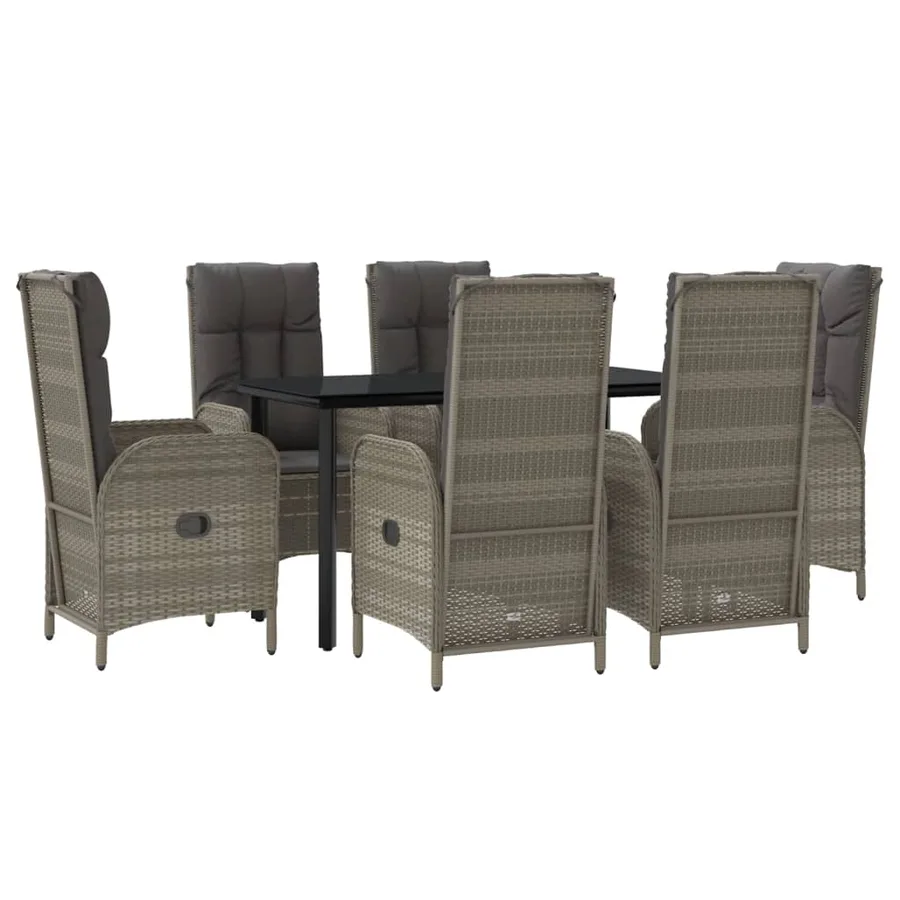 Ensemble à manger jardin et coussins 7 pcs Noir et gris Rotin - 3