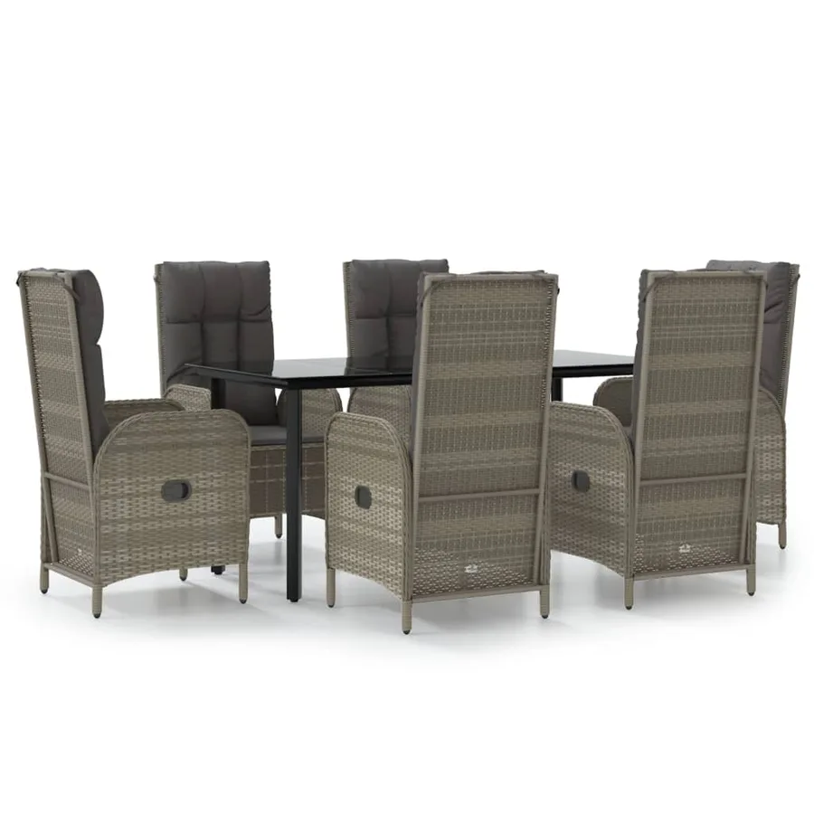 Ensemble à manger jardin et coussins 7 pcs Noir et gris Rotin - 2
