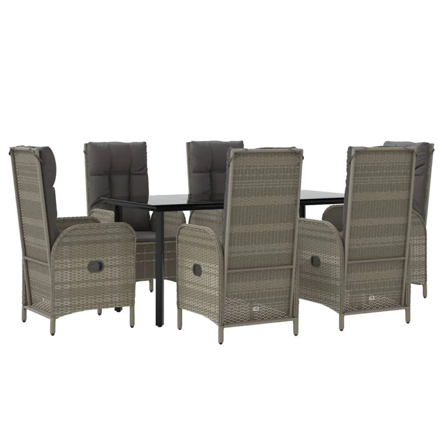 Ensemble à manger jardin et coussins 7 pcs Noir et gris Rotin - 3