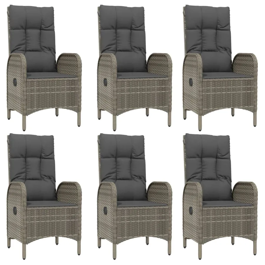Ensemble à manger jardin et coussins 7 pcs Noir et gris Rotin - 4