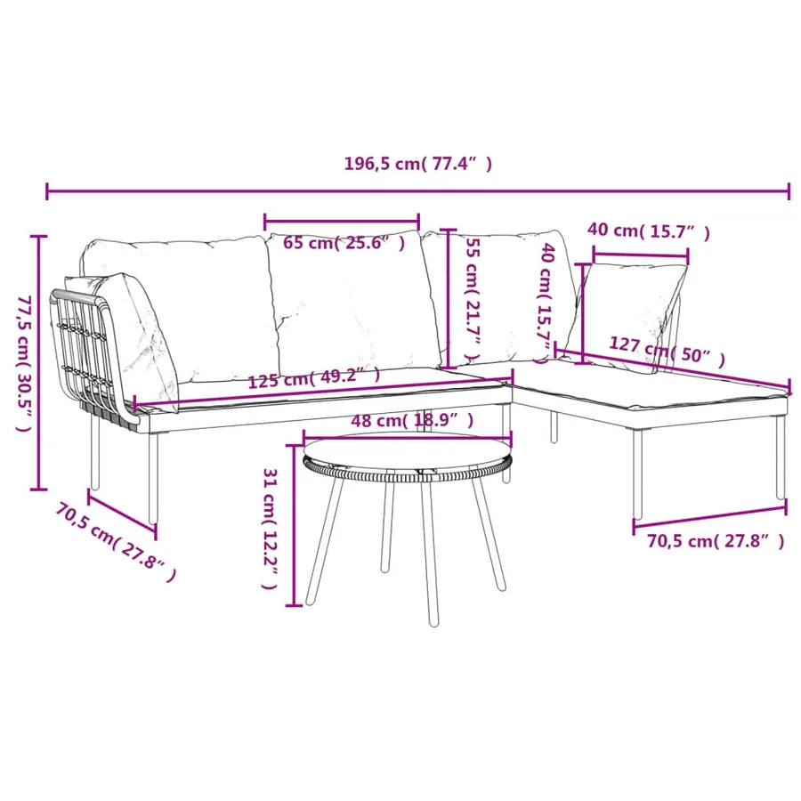 Salon de jardin 3 pcs avec coussins gris foncé résine tressée - 12
