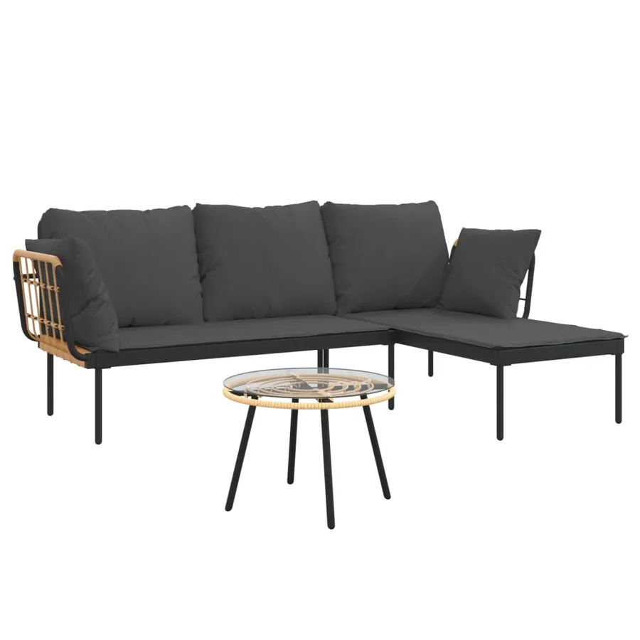 Salon de jardin 3 pcs avec coussins gris foncé résine tressée - 3