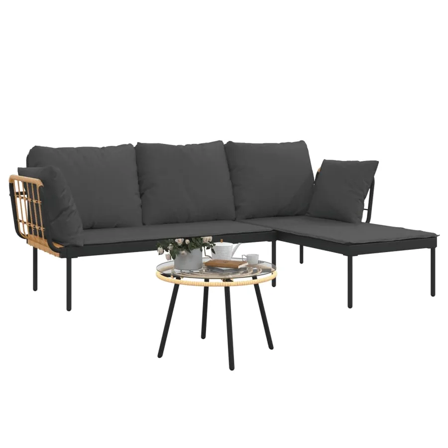 Salon de jardin 3 pcs avec coussins gris foncé résine tressée - 4