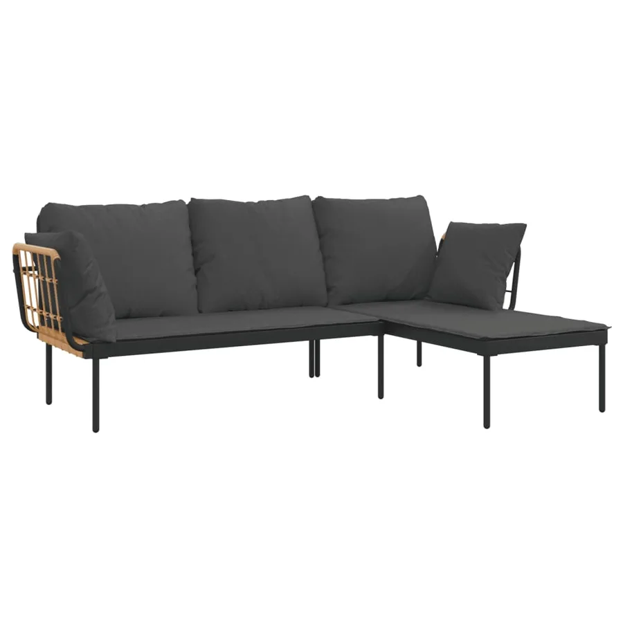 Salon de jardin 3 pcs avec coussins gris foncé résine tressée - 5
