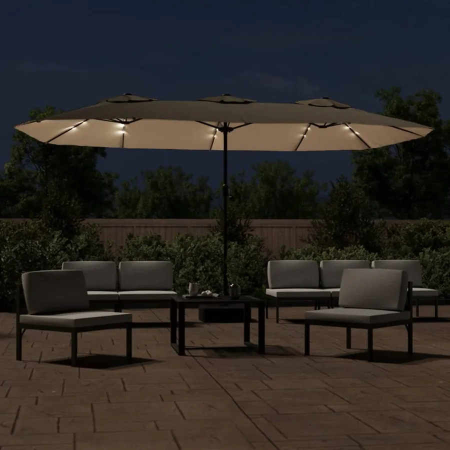 Parasol de jardin à double tête avec LED taupe 449x265 cm - 3