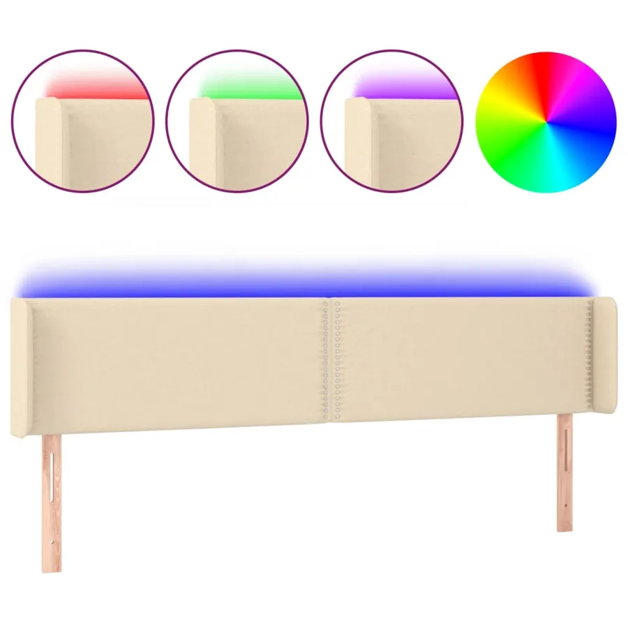 Tête de lit à LED Crème 203x16x78/88 cm Tissu - 2