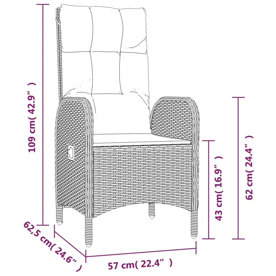 Ensemble à manger jardin et coussins 7 pcs gris rotin - 10