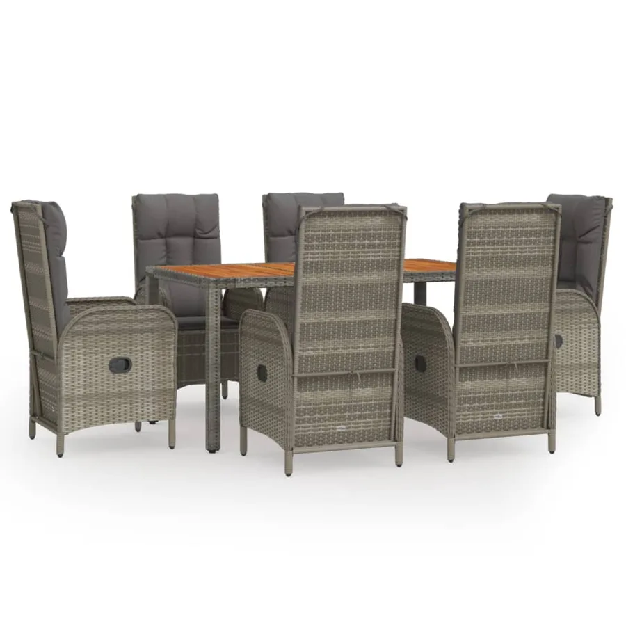 Ensemble à manger jardin et coussins 7 pcs gris rotin - 2