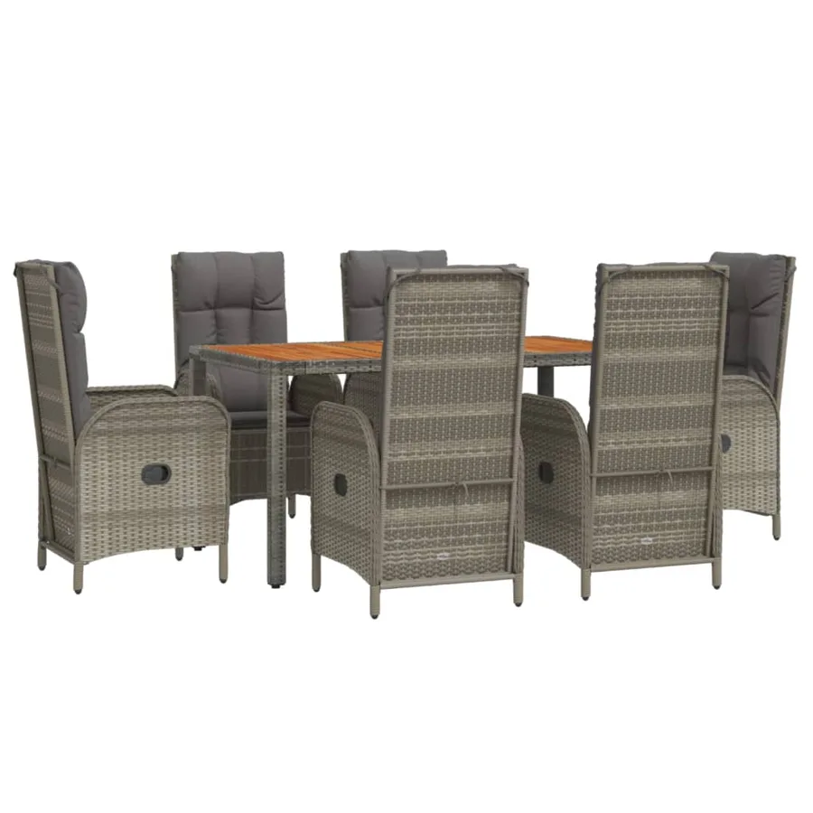 Ensemble à manger jardin et coussins 7 pcs gris rotin - 3
