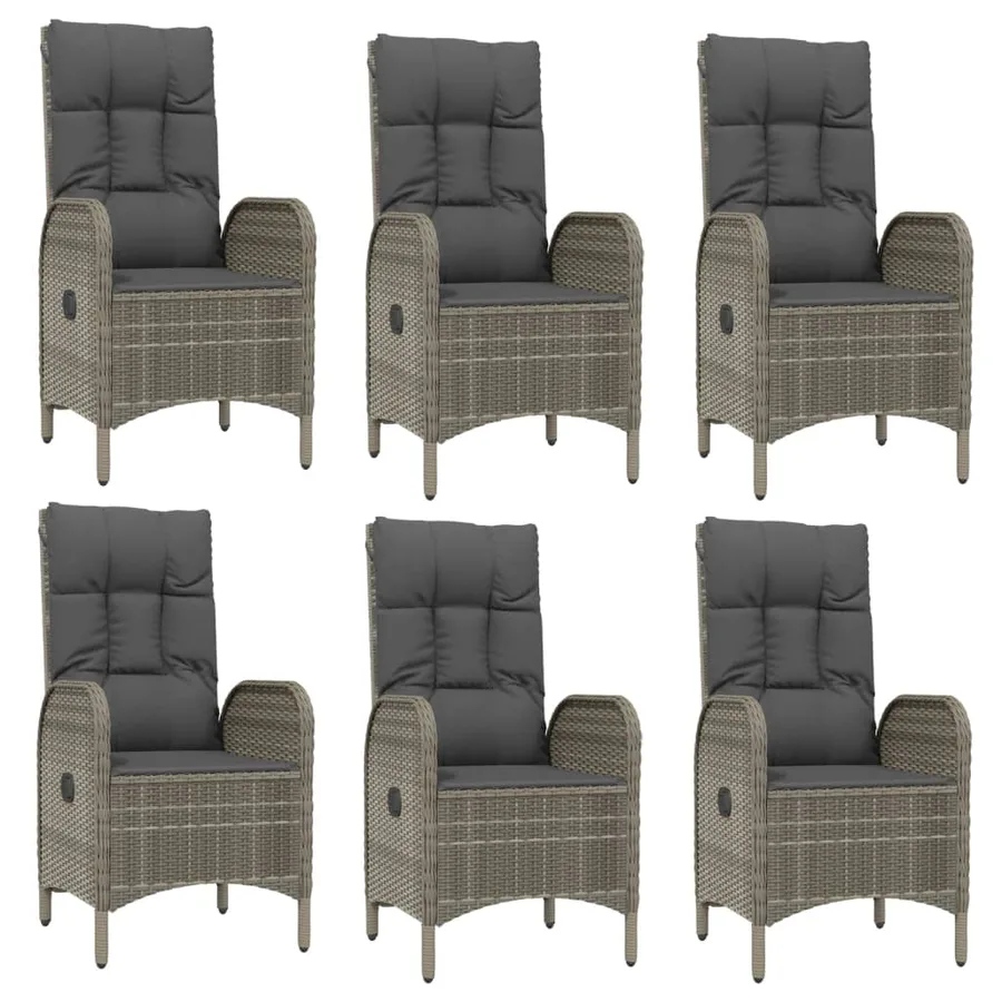 Ensemble à manger jardin et coussins 7 pcs gris rotin - 4