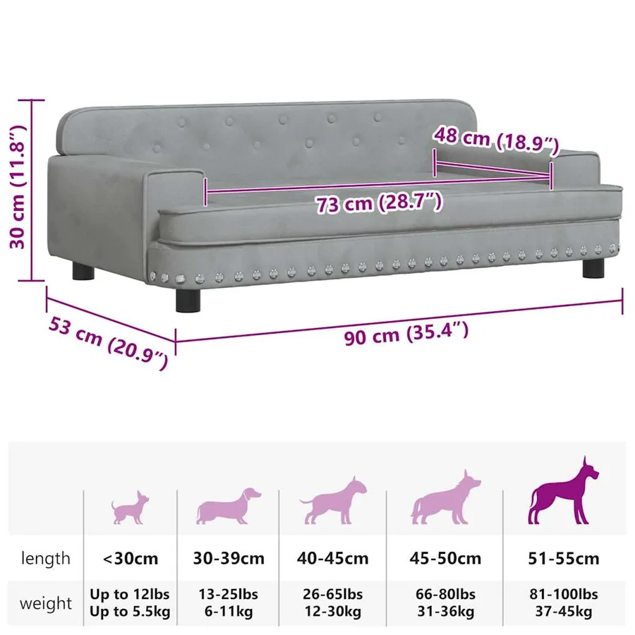 Lit pour chien gris clair 90x53x30 cm velours - 7