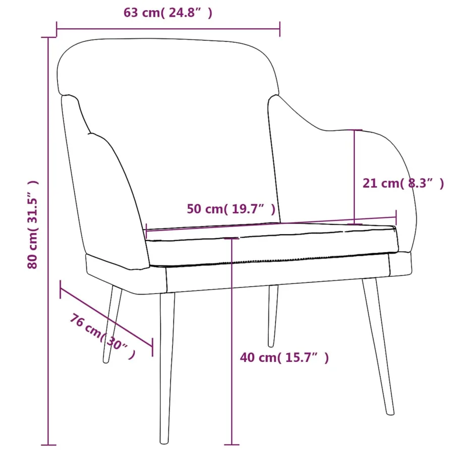 Fauteuil Noir 63x76x80 cm Velours - 8