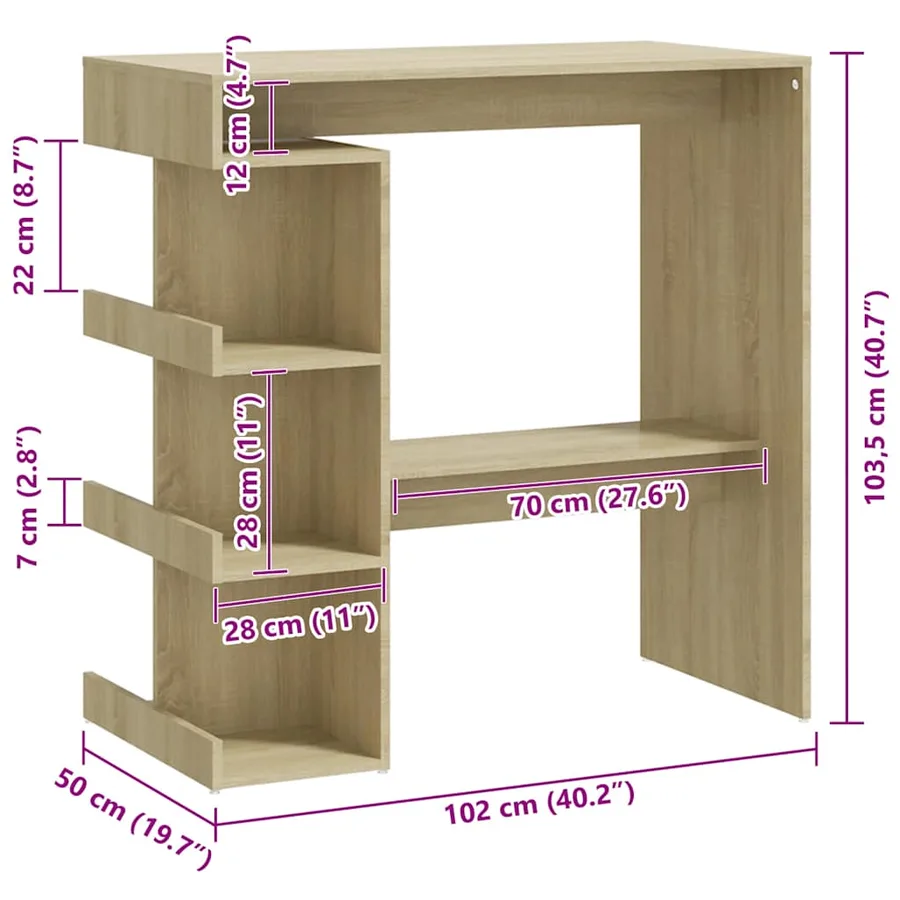 Table de bar étagère de rangement Chêne sonoma Bois ingénierie - 7