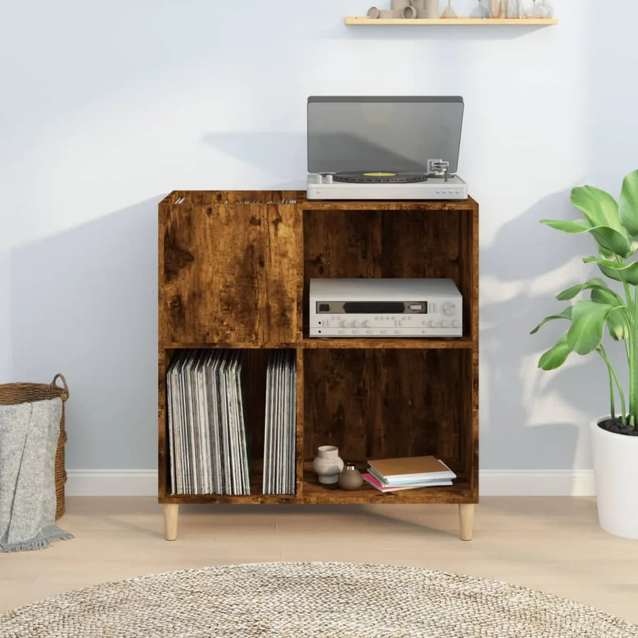Armoire à disques chêne fumé 84,5x38x89 cm bois d'ingénierie - 3