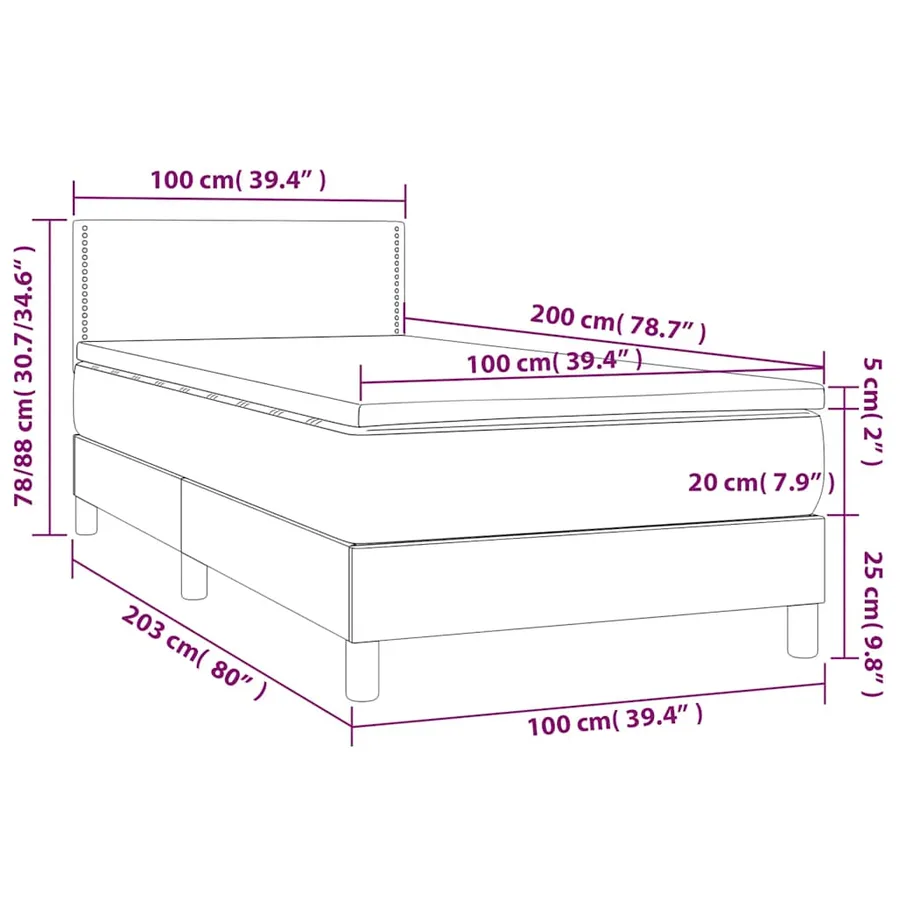 Sommier à lattes de lit avec matelas Noir 100x200 cm Velours - 7