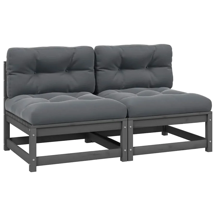 Canapés centraux de jardin coussins2pcs Gris Bois de pin massif