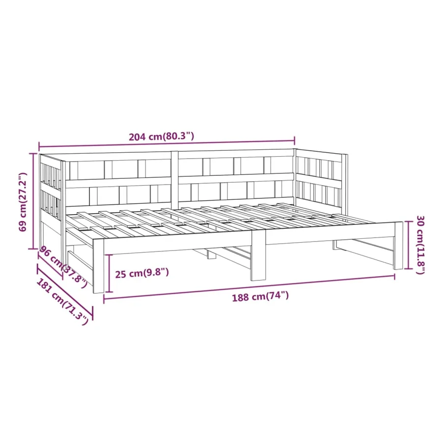 Lit coulissant sans matelas blanc 2x(90x200) cm - 14