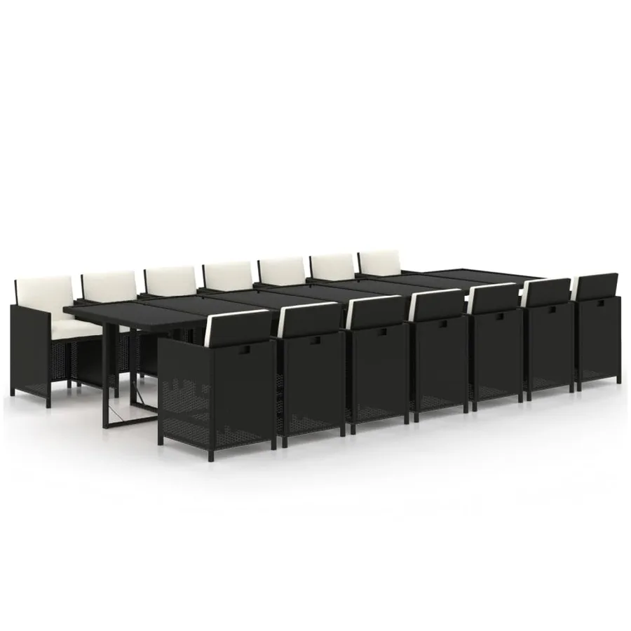 Ensemble à manger de jardin coussins 15 pcs Résine tressée Noir - 2