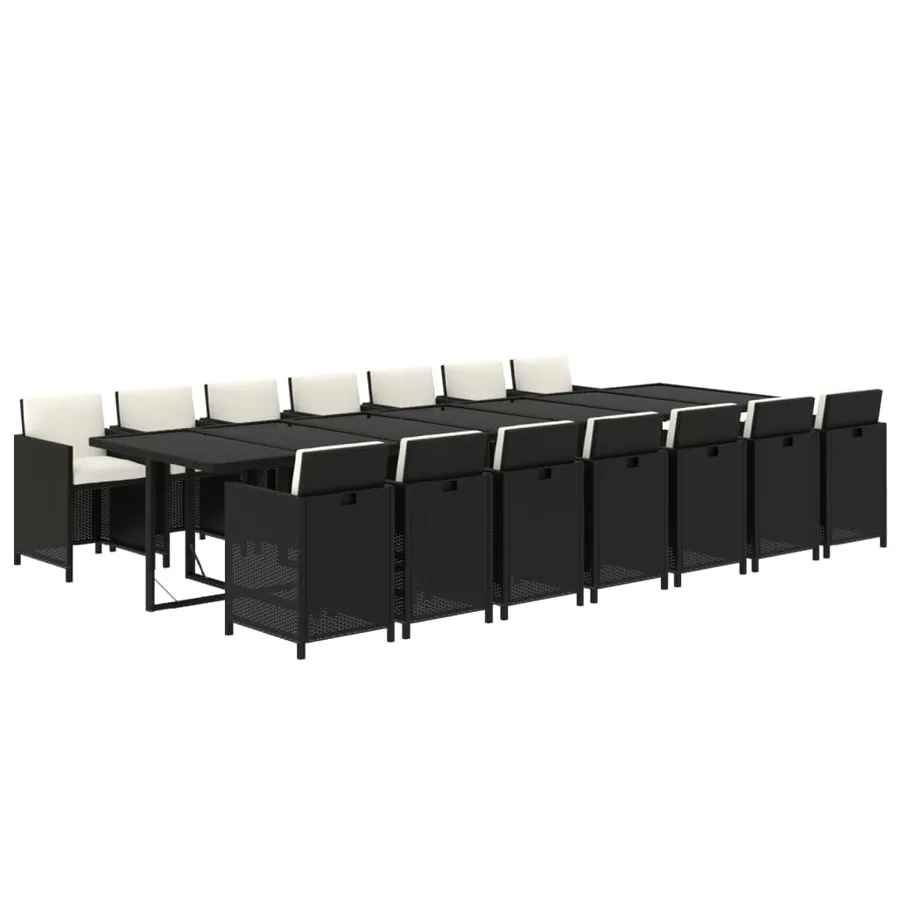 Ensemble à manger de jardin coussins 15 pcs Résine tressée Noir - 3