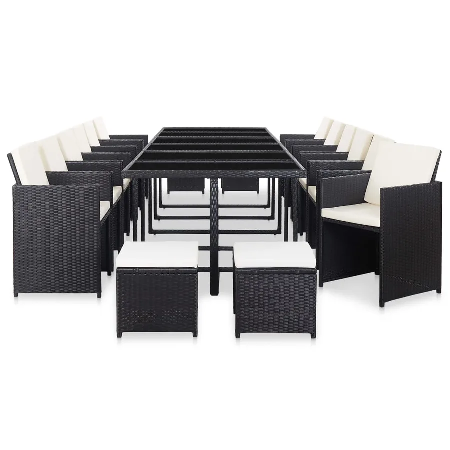 Ensemble à manger d'extérieur 17 pcs avec coussins Rotin Noir - 2