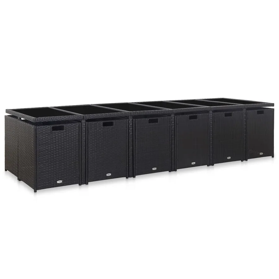 Ensemble à manger d'extérieur 17 pcs avec coussins Rotin Noir - 9