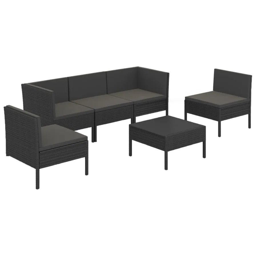Salon de jardin 6 pcs avec coussins résine tressée noir - 2