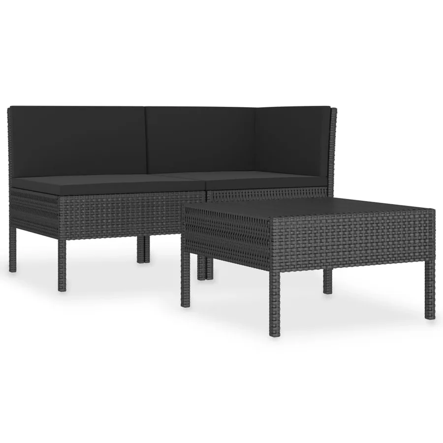 Salon de jardin 3 pcs avec coussins Résine tressée Noir - 2