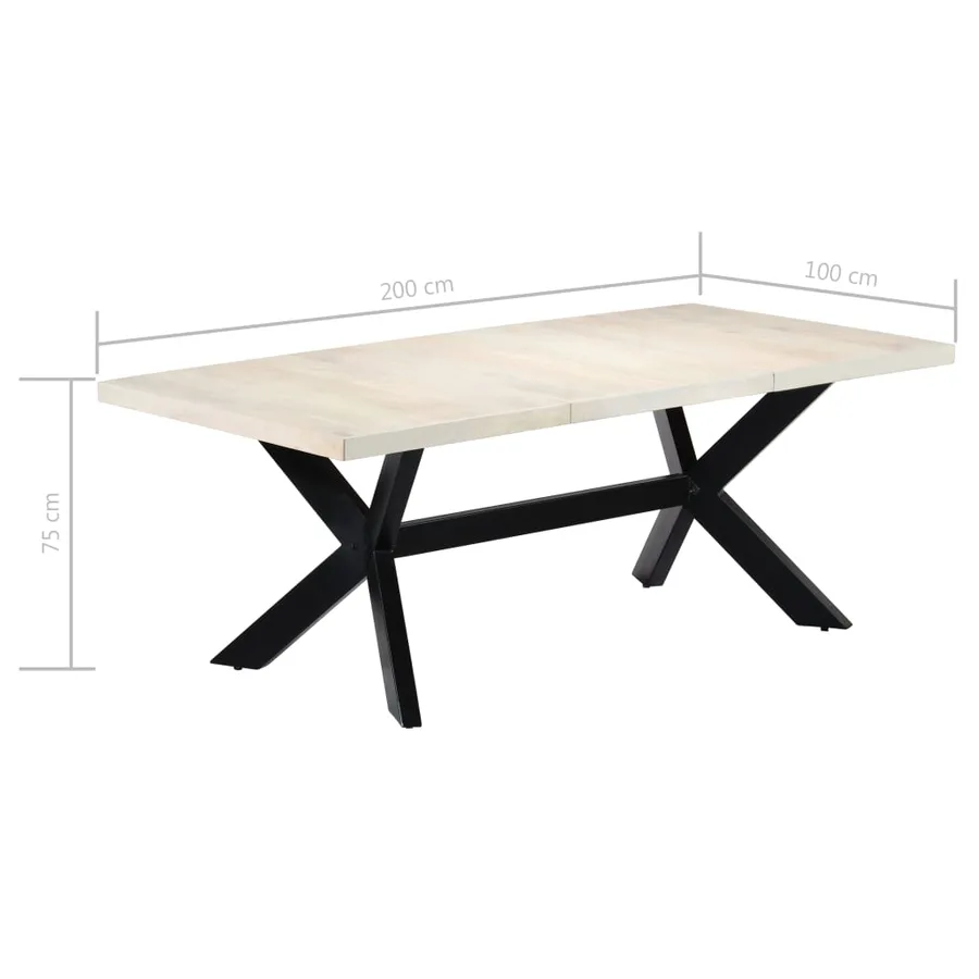 Table de salle à manger Blanc 200x100x75cm Bois manguier massif - 7