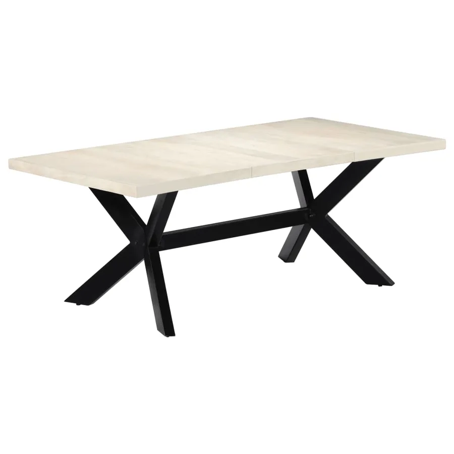Table de salle à manger Blanc 200x100x75cm Bois manguier massif - 8