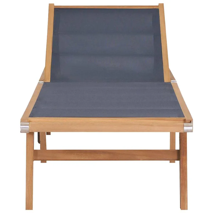 Chaise longue pliable avec roulettes Teck massif et textilène - 2