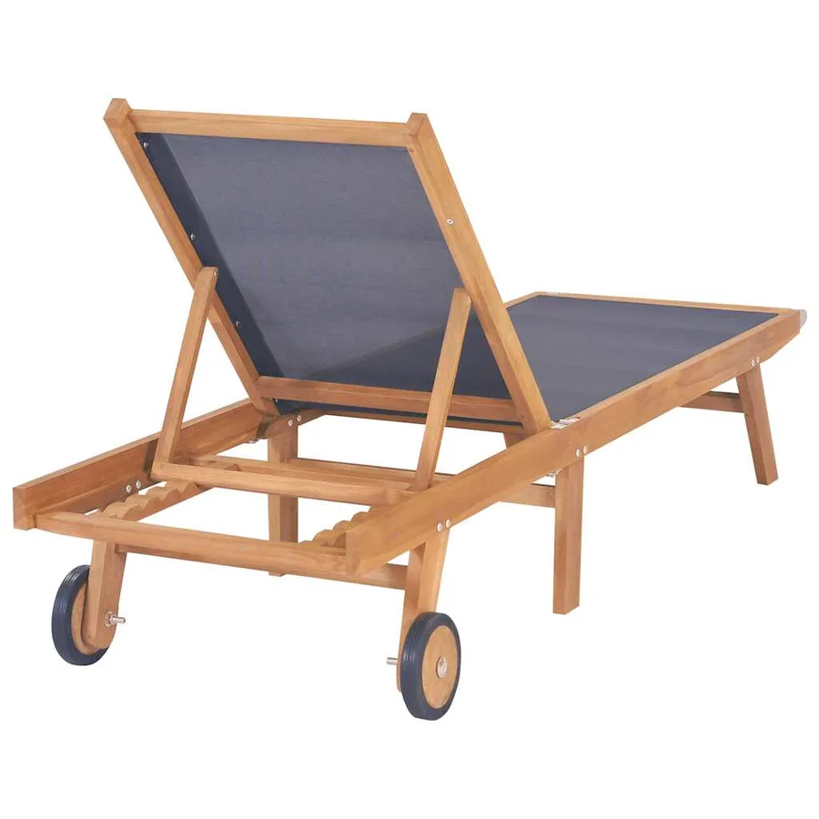 Chaise longue pliable avec roulettes Teck massif et textilène - 3