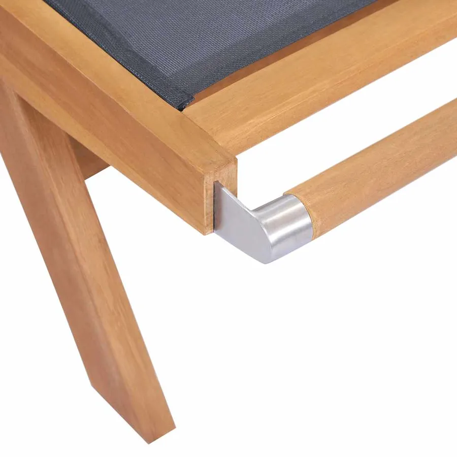 Chaise longue pliable avec roulettes Teck massif et textilène - 6