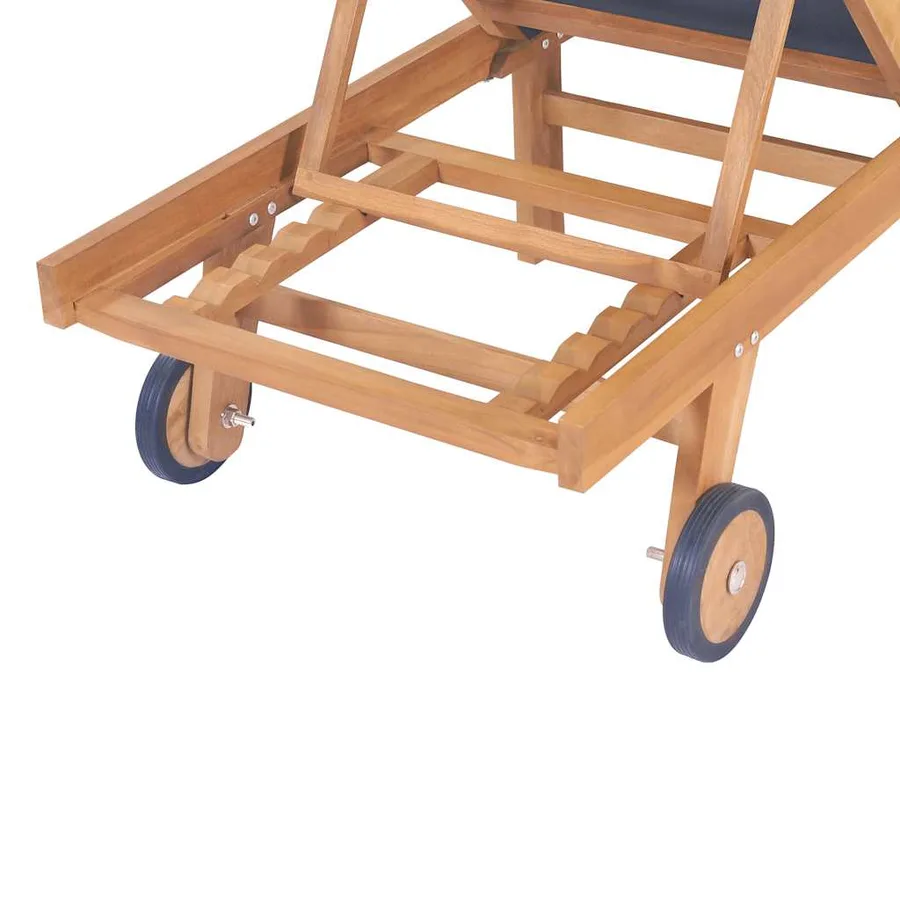 Chaise longue pliable avec roulettes Teck massif et textilène - 8