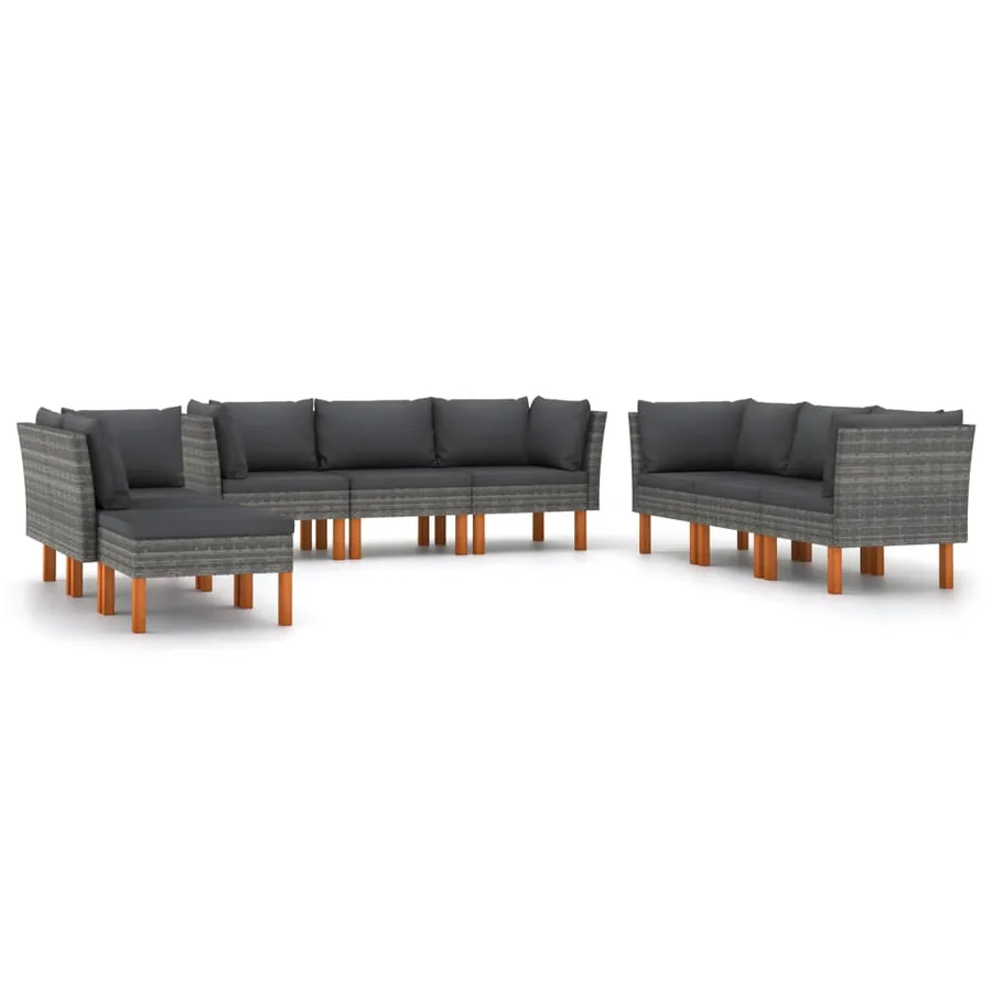 Salon de jardin 9 pcs avec coussins Résine tressée Gris - 2