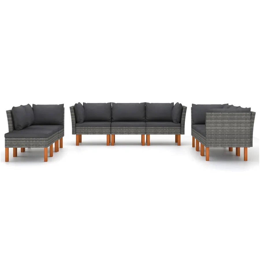 Salon de jardin 9 pcs avec coussins Résine tressée Gris - 3