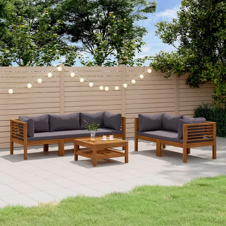 Salon de jardin 6 pcs avec coussin Bois d'acacia solide
