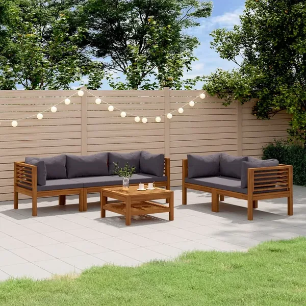 Salon de jardin 6 pcs avec coussin Bois d'acacia solide