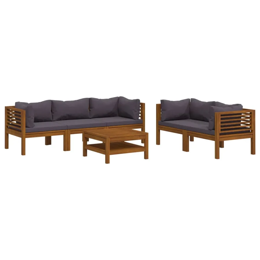 Salon de jardin 6 pcs avec coussin Bois d'acacia solide - 2
