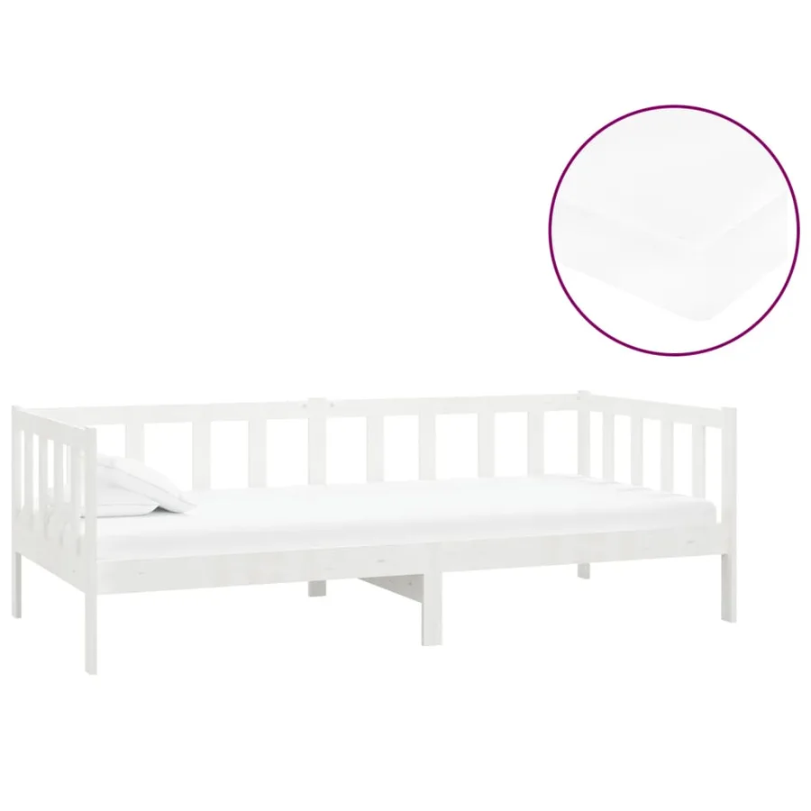 Lit de repos avec matelas 90x200 cm Blanc Bois de pin massif - 2