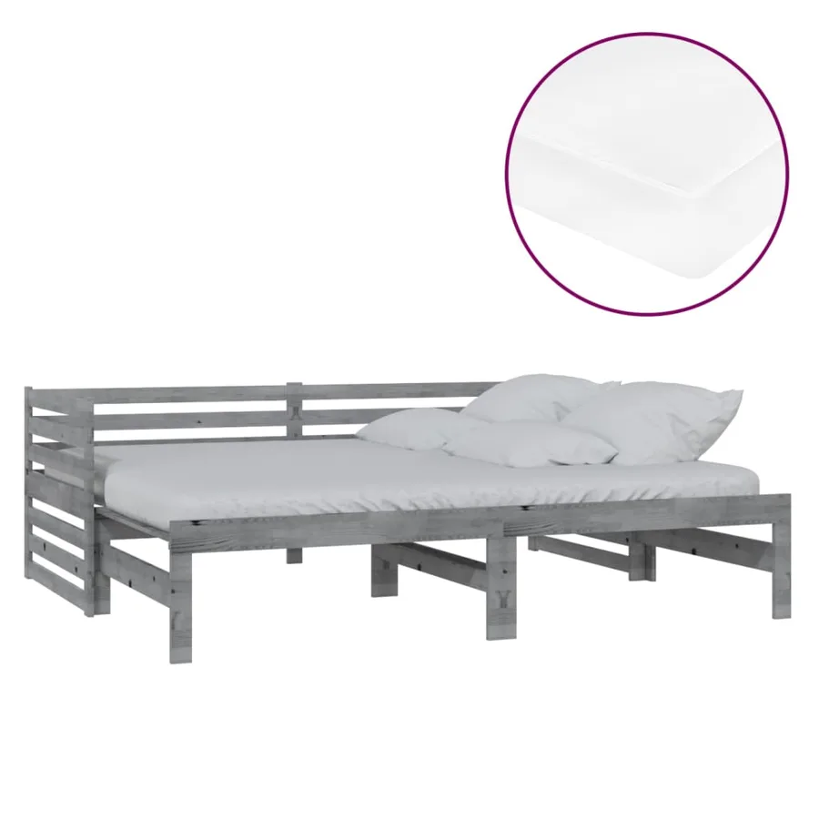 Lit coulissant 2x(90x200) cm Gris Bois de pin massif - 2