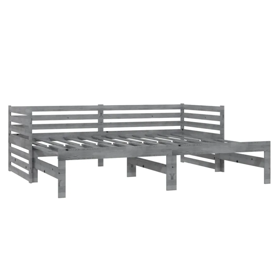 Lit coulissant 2x(90x200) cm Gris Bois de pin massif - 4